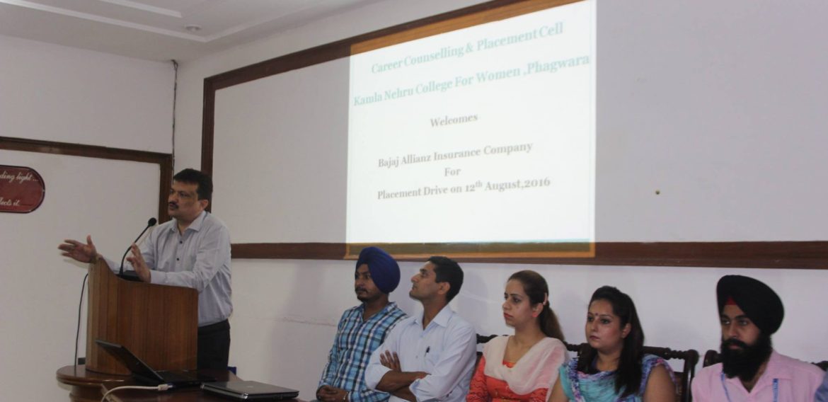 Bajaj Allianz Life Insurance Company Placement Drive at Kamla Nehru College  Phagwara