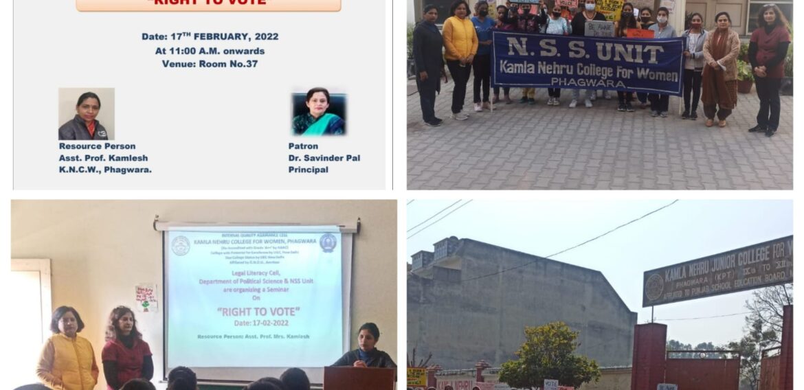 Rally and Seminar on “Importance of Right to Vote” at Kamla Nehru College for Women, Phagwara