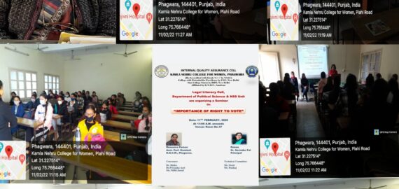 Legal Literacy cell, Dept. of Pol Sci and NSS unit of KNCW Phagwara organize a Seminar on “Importance of Right to Vote”